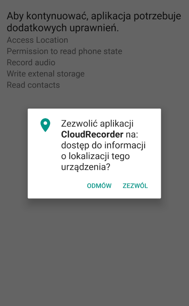 CloudRecorder Android - uprawnienia